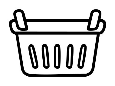 Beyaz arka planda izole edilmiş siyah çamaşır sepeti. Ev eşyası kavramı, temizlik malzemeleri, ev düzeni, çamaşır ikonu.