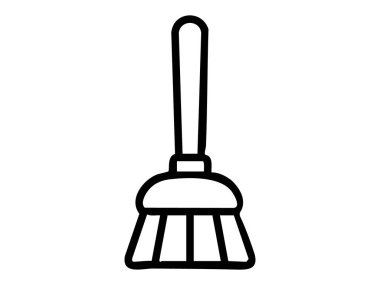 Beyaz arka planda izole edilmiş saplı siyah bir süpürge. Temizlik konsepti, ev aletleri, hijyen, temizlik, angarya, tasarım unsuru.