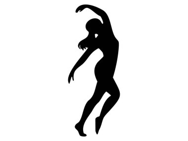 Zarif poz veren zarif dans eden kadın silueti, beyaz arka planda izole edilmiş, grafik çizimi. dans, hareket, bale, sanat, tasarım unsuru.