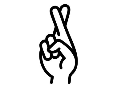 İnsan elinin beyaz arka planda izole edilmiş, el hareketleriyle siyah çizgisi, grafik çizimi. İyi şans sembolü, umut işareti, barış ve olumlu tasarım unsuru kavramı.