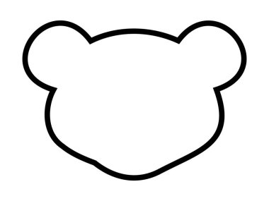 Beyaz arka planda izole edilmiş siyah oyuncak ayı kafası çizgisi, grafik çizimi. Hayvan, simge, logo, minimalist tasarım, sevimli ayı, dekor, vahşi yaşam sanatı konsepti.