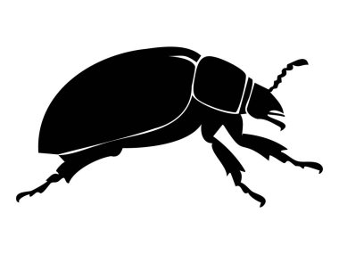 Yan görüntüde siyah böcek silueti, beyaz arka planda izole edilmiş, grafik çizimi. Böcek, vahşi yaşam, doğa, böcek bilimi, simge, logo, tasarım elementi konsepti.