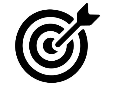 Beyaz arkaplanda izole edilmiş siyah hedef, grafik illüstrasyon. Hedef belirleme, doğruluk, başarı, kesinlik, başarı, simge, logo konsepti.
