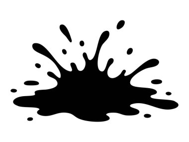 Beyaz arka planda izole edilmiş siyah mürekkep lekesi, grafik çizimi. Soyut sanat konsepti, boya sıçraması, sanatsal ifade için yaratıcı tasarım unsuru, doku.