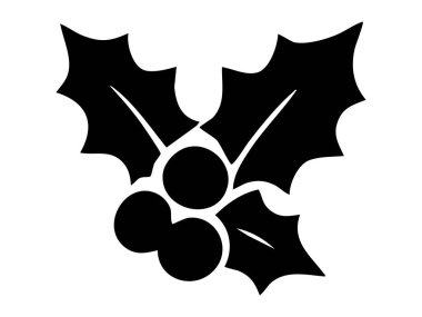 Beyaz arka planda izole edilmiş siyah, kutsal Noel yaprakları ve böğürtlenler, grafik çizimler. Tatil konsepti, Noel dekoru, mevsimlik süs, botanik, tasarım unsuru.