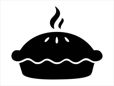 Siyah buharlı turta silueti, beyaz arka planda izole edilmiş, grafik illüstrasyon. Tatlı, fırın, konfor yiyeceği, ikon, logo, tasarım elementi konsepti.