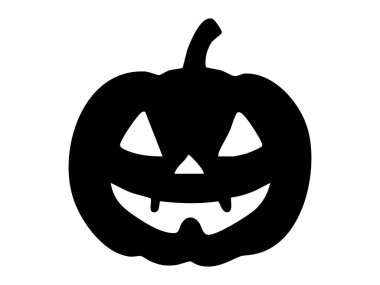 Beyaz arka planda izole edilmiş, cadılar bayramı balkabağının siyah silueti. Grafik çizimi. Ürkütücü dekorasyon konsepti, korku festivali, ikon, logo, tasarım unsuru.