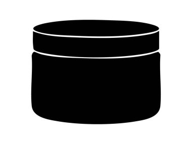 Kozmetik kavanozu siyah silueti beyaz arka planda izole edilmiş, grafik çizimi. Vücut kremi, cilt kremi, nemlendirici merhem, güzellik ürünü ambalajı, tasarım elementi..