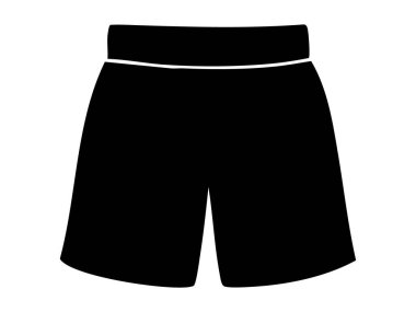Beyaz arka planda izole edilmiş siyah boks şortu silueti, grafik çizim. Boks kıyafeti, spor giyim, ikon, logo, tasarım unsuru.