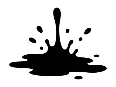Beyaz arka planda izole edilmiş siyah mürekkep damlacıkları, grafik çizim. Soyut sanat konsepti, yaratıcı tasarım unsuru, akışkan hareket, kendiliğinden ifade.