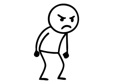 Siyah çizgi film karakteri, etkileyici duyguları olan, beyaz arka planda izole edilmiş karikatür karakteri. mizah konsepti, basit sanat, duygu, avatar, tasarım ögesi.