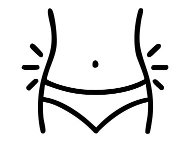 Beyaz arka planda izole edilmiş iç çamaşırlı, ince bel siyah siluet, grafik çizim. Simge, logo, fitness, sağlık, vücut pozitifliği, tasarım elementi kavramı.