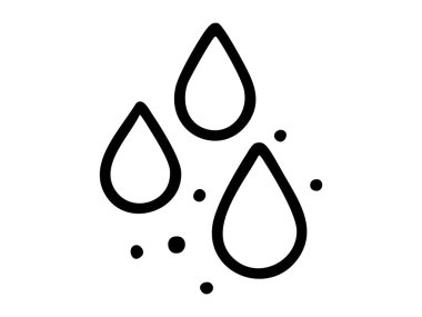 Su damlacıklarının siyah ana hatları, beyaz arka planda izole edilmiş, grafik çizimi. Simge, logo, yağmur damlası, su sembolü, tasarım unsuru, doğa.