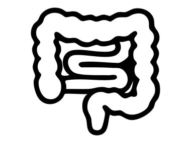 İnsan bağırsaklarının siyah silüeti ikonik tarzda, grafik çizim. Anatomi, sindirim sistemi, tıbbi sembol, sağlık, vücut organı, ikon, tasarım elementi kavramı.