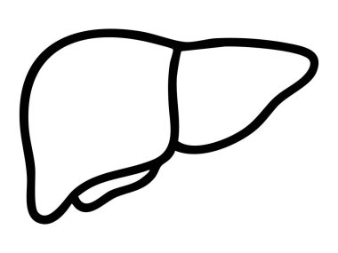 Beyaz arka planda izole edilmiş siyah insan karaciğer ikonu çizgisi, grafik çizimi. Tıbbi sembol konsepti, anatomi, sağlık, organ simgesi, logo, tasarım unsuru.