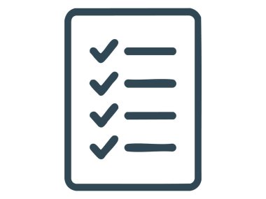 Kontrol işaretli siyah kontrol listesi simgesi, beyaz arkaplanda izole edilmiş, grafik illüstrasyon. Görev yönetimi konsepti, organizasyon, liste, simge, sembol, tasarım ögesi.