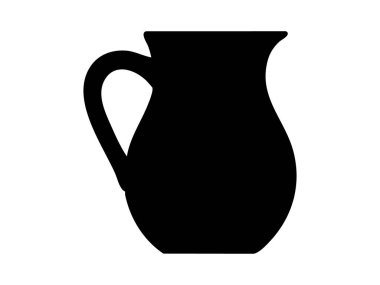 Beyaz arka planda izole edilmiş siyah sürahi silueti, grafik çizim. Simge, logo, mutfak gereçleri, çömlek, ev eşyası, tasarım unsuru, sanat eseri.