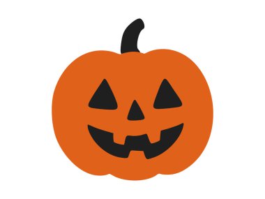 Beyaz arka planda oyulmuş yüzü olan cadılar bayramı balkabağı ikonu, grafik illüstrasyon. Ürkütücü dekorasyon konsepti, bayram sembolü, gülümseyen balkabağı feneri, tatil dekorasyonu..