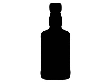 Beyaz arka planda izole edilmiş siyah rom ya da viski şişesi, grafik çizimi. içki, içecek, bar, içki, ikon, logo, tasarım elementi konsepti.