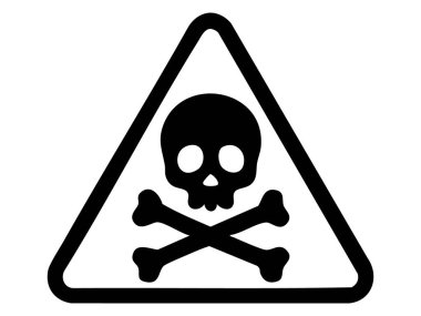 Beyaz arka planda siyah kafatası ve çapraz kemikler var. Tehlike konsepti, güvenlik, dikkat, toksik sembol, tehlike, uyarı simgesi, tasarım unsuru.