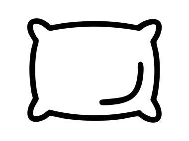 Beyaz arkaplanda izole edilmiş siyah yastık ikonu, grafik çizimi. uyku, konfor, rahatlama, yatak, yastık, simge, logo, tasarım ögesi.