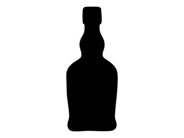 Siyah likör şişesi, beyaz arka planda izole edilmiş, grafik çizimi için ideal. içecek kutusu, bar simgesi, likör markası, tasarım elementi konsepti.