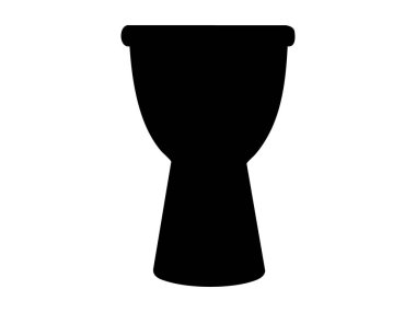 Djembe davulun siyah silueti beyaz arka planda izole edilmiş, grafik çizimi. Afrika perküsyon enstrümanı kavramı, kabile ritmi, etnik müzik, tasarım unsuru.