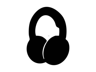 Beyaz arka planda izole edilmiş siyah kulaklık silueti, grafik illüstrasyon. Ses, müzik dinleme, ses ekipmanı, aygıt, simge, logo, tasarım ögesi konsepti.