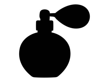 Beyaz arkaplanda izole edilmiş siyah bir parfüm şişesi, grafik çizimi. Parfüm, ikon, logo, lüks kozmetik, güzellik ürünü, tasarım elementi konsepti.