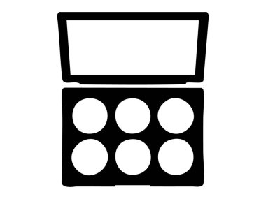 Beyaz arka planda izole edilmiş aynalı siyah göz farı makyaj paleti, grafik çizim. Güzellik ürünü kavramı, kozmetik göz rengi seti, kadınlar için moda aksesuarı.