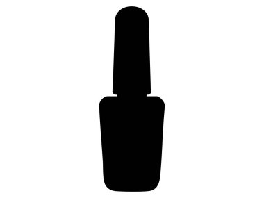 Beyaz arka planda izole edilmiş siyah oje şişesi silueti, grafik çizim. Manikür kozmetik, güzellik aksesuarı tırnak bakımı, moda ürünü, tasarım unsuru.