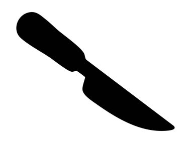 Beyaz arka planda izole edilmiş siyah bıçak silueti, grafik çizim. aşçılık, mutfak gereçleri, araç gereç, mutfak gereçleri, çatal bıçak, tasarım öğesi.