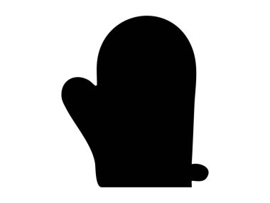 Beyaz arka planda izole edilmiş siyah fırın eldiveni silüeti, grafik çizimi. Mutfak konsepti, yemek pişirme, pişirme, ısı koruması, simge, logo, tasarım ögesi.