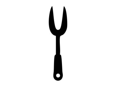 İki çatallı siyah siluet, beyaz arka planda izole edilmiş, grafik çizimi. Mutfak gereçleri, yemek aleti, yemek, ikon, logo, tasarım elementi kavramı.