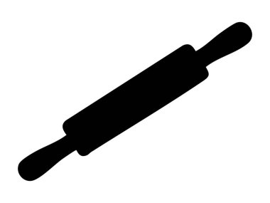 Merdanenin siyah silueti, beyaz arka planda izole edilmiş, grafik illüstrasyon. Pişirme, mutfak aleti, hamur işi, yemek pişirme, ikon, logo, aşçılık tasarım unsuru.