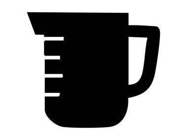 Beyaz arka planda izole edilmiş, ölçü kabının siyah silüeti. Mutfak aracı, fincan, aşçılık aksesuarı, tasarım unsuru, tarif malzemesi konsepti.