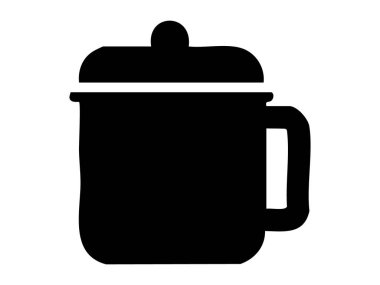 Esrarın saplı siyah silueti, beyaz arka planda izole edilmiş, grafik çizimi. Mutfak gereçleri, pişirme gereçleri, yemek malzemeleri, ikon, logo, ev, tasarım elementi kavramı.