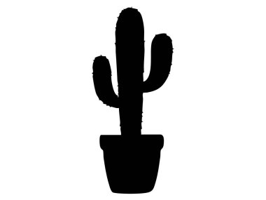 Beyaz arka planda izole edilmiş siyah kaktüs silueti, vektör çizimi. Çöl bitkisi konsepti, minimalist dekor, doğadan esinlenilmiş tasarım, ikon, logo, grafik sanat.