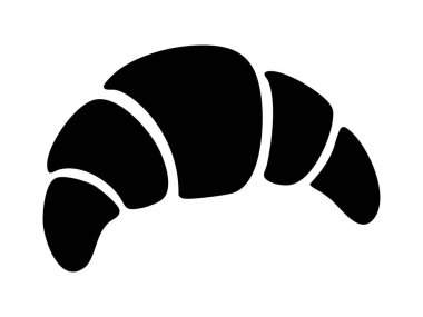 Siyah kruvasan silueti, beyaz arka planda izole edilmiş, grafik çizimi. Hamur işi, fırın ürünleri, fırın, kahvaltı, kafe, simge, logo tasarımı unsuru.
