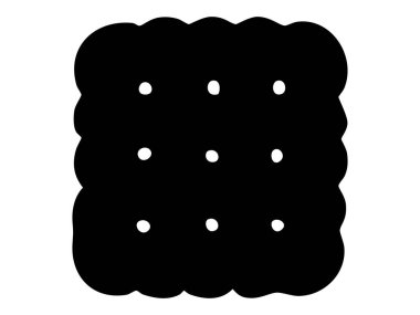 Kare krakerin siyah silueti ya da üzerinde noktalı delikler olan bisküvi, beyaz arka planda izole edilmiş, grafik çizimi. Atıştırmalık, bisküvi, iyi pişmiş, yemek ikonu, tasarım elementi kavramı.