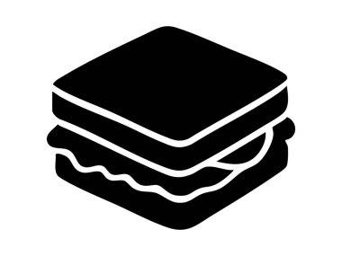 Marul ve malzemelerle kaplı siyah siluet, beyaz arka planda izole edilmiş, grafik çizimi. Fast food kavramı, öğle yemeği atıştırmalığı, basit yemek simgesi, tasarım öğesi.