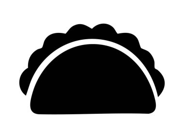 Beyaz arka planda izole edilmiş siyah taco silueti, grafik çizim. Meksika fast food kavramı, geleneksel atıştırmalık, sokak yemeği ikonu, tasarım elementi.