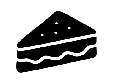 Beyaz arka planda izole edilmiş kremalı siyah katmanlı sandviç tatlısı, grafik çizimi. Tatlı atıştırmalık, pasta dilimi, pasta ikonu, tasarım elementi kavramı.