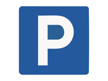 Beyaz harf p, trafik ve yol sembolü, şehir sokak tasarımı, ulaşım ve kamusal alanlar için simge, beyaz arkaplanda izole edilmiş mavi park işareti.