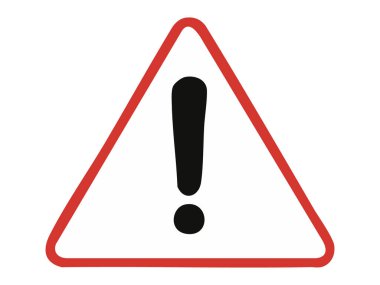 Beyaz arka planda izole edilmiş siyah ünlem işaretli yol işareti, grafik çizimi. Genel dikkat kavramı, yol güvenliği uyarısı, dikkat sinyali, tasarım unsuru.