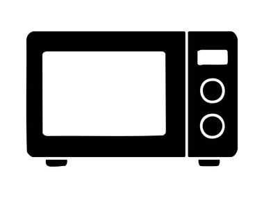 Düğmeleri olan siyah bir mikrodalga fırın silueti, beyaz arka planda izole edilmiş, mutfak aletleri çizimi. Yemek pişirme konsepti, ev aletleri, modern teknoloji, tasarım unsuru.