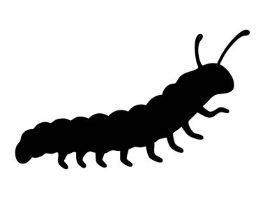 Beyaz arka planda izole edilmiş siyah bir tırtıl silueti, grafik çizim. Böcek konsepti, doğa, sürünen yaratık, böcek simgesi, tasarım unsuru, vahşi yaşam.