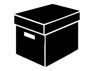 Beyaz arkaplanda izole edilmiş siyah kutu simgesi, grafik illüstrasyon. depolama, ambalaj, konteyner, simge, logo, tasarım ögesi kavramı.