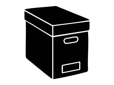 Beyaz arkaplanda izole edilmiş siyah depolama kutusu, simge, logo, ambalaj tasarımı, organizasyon, malzeme, depolama, minimal dekor konsepti için mükemmel.