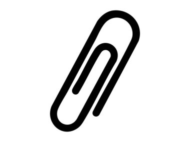 Siyah ataç silueti beyaz arka planda izole edilmiş, grafik çizimi. Ofis arzı, kırtasiye, simge, sembol, tasarım unsuru, organizasyon aracı kavramı.